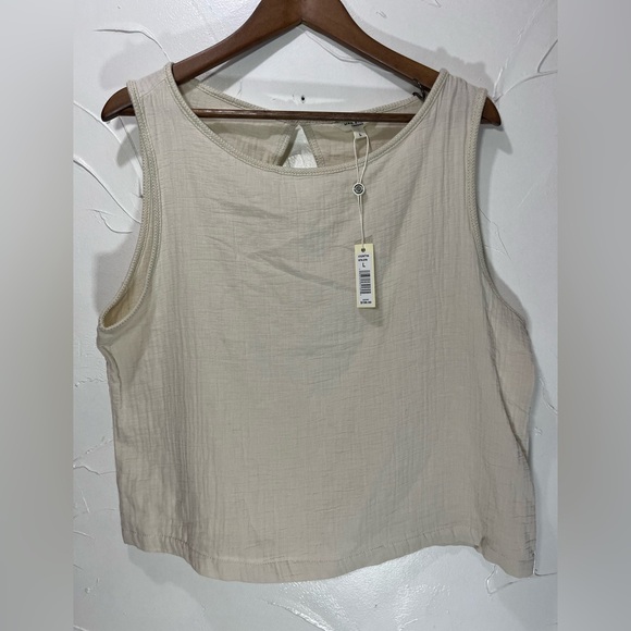 NWT Max Studio London White Double Weave Crinkle Linen-blend Shell Top SZ L - Picture 3 of 9